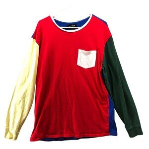 Pacsun Long‎ Sleeve T Shirt Mens L Primary Colors Colorblock Pocket Tee Cotton